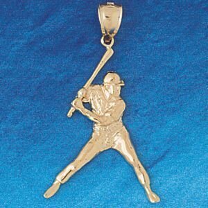 Baseball Player Pendant Necklace Charm Bracelet in Yellow, White or Rose Gold 3326