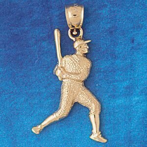 Baseball Player Pendant Necklace Charm Bracelet in Yellow, White or Rose Gold 3327