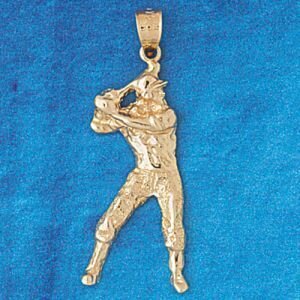 Baseball Player Pendant Necklace Charm Bracelet in Yellow, White or Rose Gold 3328