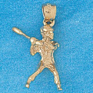 Baseball Player Pendant Necklace Charm Bracelet in Yellow, White or Rose Gold 3331