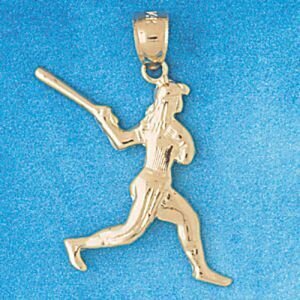 Baseball Player Pendant Necklace Charm Bracelet in Yellow, White or Rose Gold 3333
