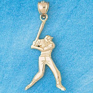 Baseball Player Pendant Necklace Charm Bracelet in Yellow, White or Rose Gold 3334