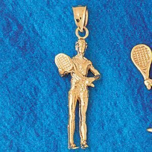 Tennis Player Pendant Necklace Charm Bracelet in Yellow, White or Rose Gold 3282