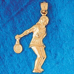 Tennis Player Pendant Necklace Charm Bracelet in Yellow, White or Rose Gold 3284