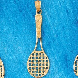 Tennis Racket Pendant Necklace Charm Bracelet in Yellow, White or Rose Gold 3291