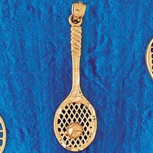 Tennis Racket Pendant Necklace Charm Bracelet in Yellow, White or Rose Gold 3293
