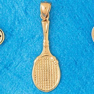 Tennis Racket Pendant Necklace Charm Bracelet in Yellow, White or Rose Gold 3298