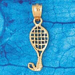 Tennis Racket Pendant Necklace Charm Bracelet in Yellow, White or Rose Gold 3312