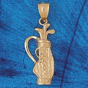 Golf Club Bag Pendant Necklace Charm Bracelet in Yellow, White or Rose Gold 3375