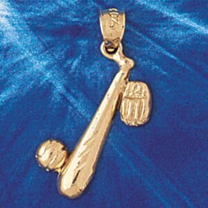 Baseball Bat Pendant Necklace Charm Bracelet in Yellow, White or Rose Gold 3354