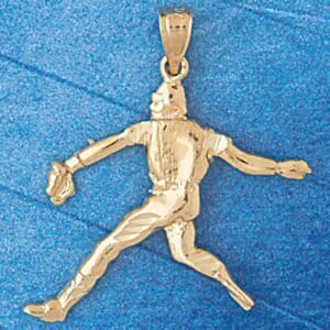 Baseball Player Pendant Necklace Charm Bracelet in Yellow, White or Rose Gold 3370