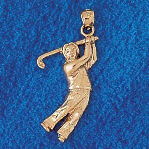 Golfer Pendant Necklace Charm Bracelet in Yellow, White or Rose Gold 3405