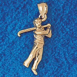 Golfer Pendant Necklace Charm Bracelet in Yellow, White or Rose Gold 3407
