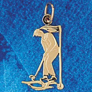 Golfer Pendant Necklace Charm Bracelet in Yellow, White or Rose Gold 3411