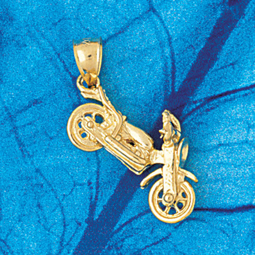 Motorcycle Pendant Necklace Charm Bracelet in Yellow, White or Rose Gold 3640