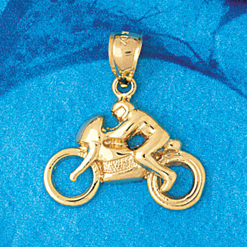 Motorcycle Rider Pendant Necklace Charm Bracelet in Yellow, White or Rose Gold 3644