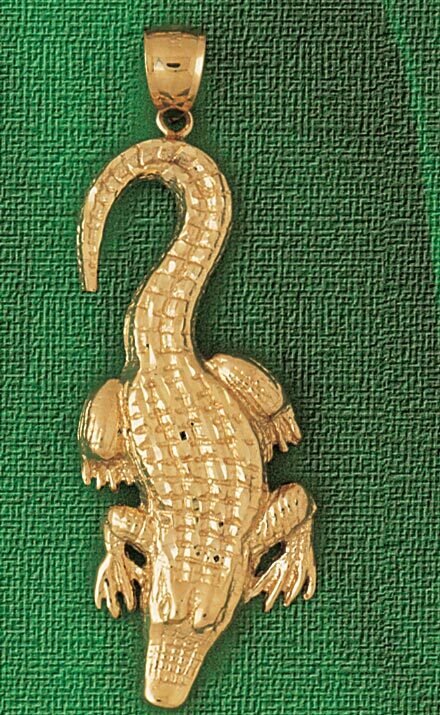 Alligator Crocodile Pendant Necklace Charm Bracelet in Yellow, White or Rose Gold 1635