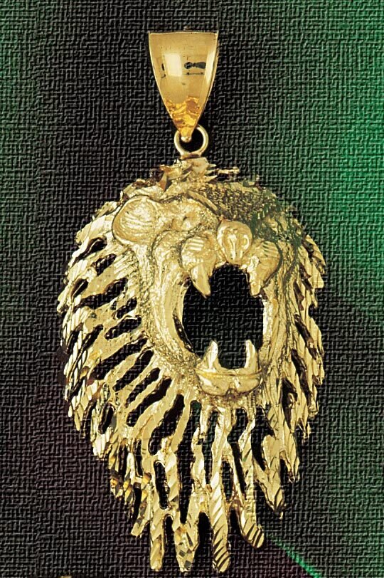 Lion Head Pendant Necklace Charm Bracelet in Yellow, White or Rose Gold 1652