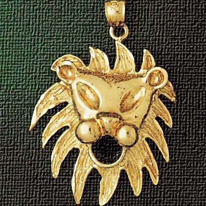 Lion Head Pendant Necklace Charm Bracelet in Yellow, White or Rose Gold 1668