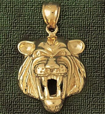 Tiger Head Pendant Necklace Charm Bracelet in Yellow, White or Rose Gold 1710