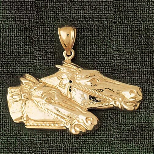 Double Horse Head Pendant Necklace Charm Bracelet in Yellow, White or Rose Gold 1800
