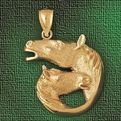 Double Horse Head Pendant Necklace Charm Bracelet in Yellow, White or Rose Gold 1802