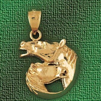 Double Horse Head Pendant Necklace Charm Bracelet in Yellow, White or Rose Gold 1803