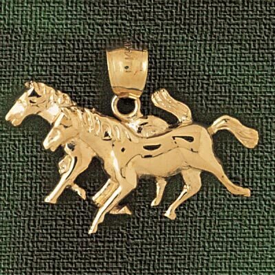 Horses Pendant Necklace Charm Bracelet in Yellow, White or Rose Gold 1830