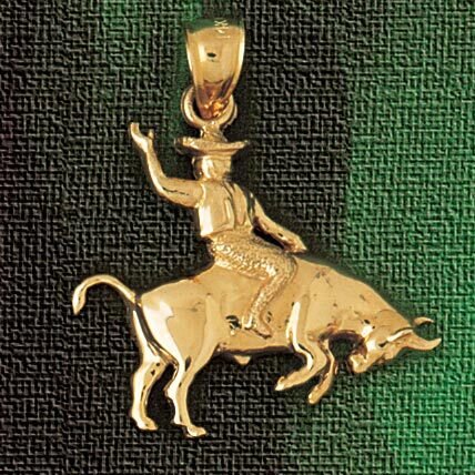 Cowboy On Wild Horse Pendant Necklace Charm Bracelet in Yellow, White or Rose Gold 1835