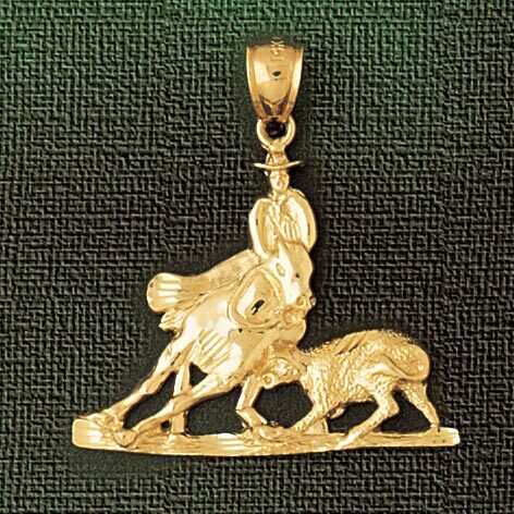 Cowboy On Wild Horse Pendant Necklace Charm Bracelet in Yellow, White or Rose Gold 1836