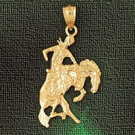 Cowboy On Wild Horse Pendant Necklace Charm Bracelet in Yellow, White or Rose Gold 1837