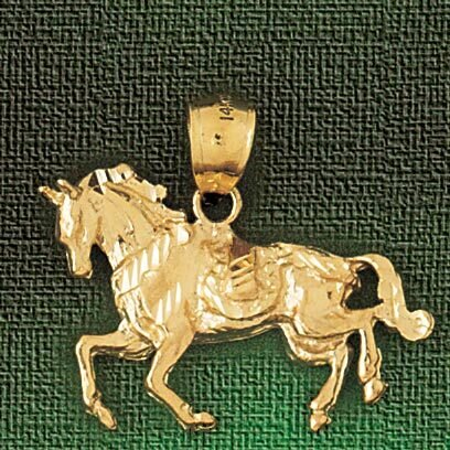 Wild Horse Pendant Necklace Charm Bracelet in Yellow, White or Rose Gold 1843