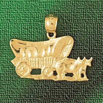 Carriage With Horse Pendant Necklace Charm Bracelet in Yellow, White or Rose Gold 1850