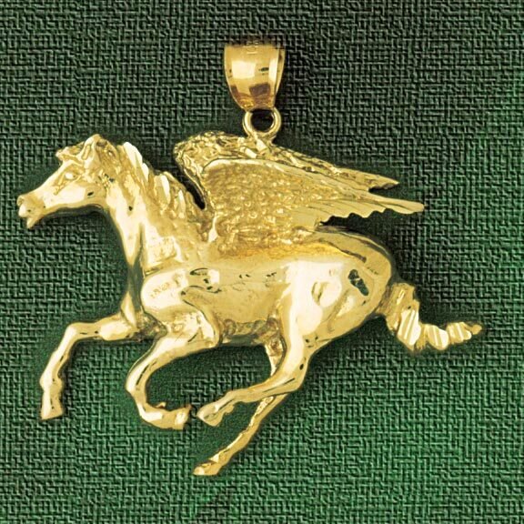Pegasus Horse Pendant Necklace Charm Bracelet in Yellow, White or Rose Gold 1863