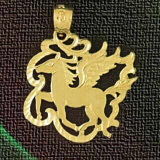 Pegasus Horse Pendant Necklace Charm Bracelet in Yellow, White or Rose Gold 1870