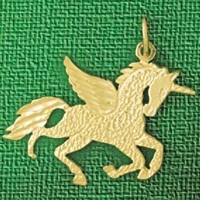 Pegasus Horse Pendant Necklace Charm Bracelet in Yellow, White or Rose Gold 1873
