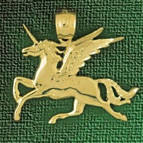 Pegasus Horse Pendant Necklace Charm Bracelet in Yellow, White or Rose Gold 1878