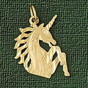 Unicorn Head Pendant Necklace Charm Bracelet in Yellow, White or Rose Gold 1880