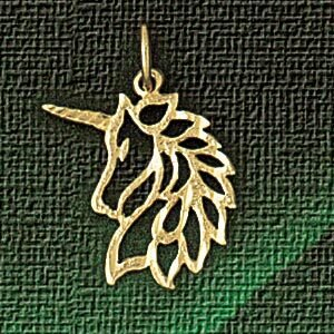 Unicorn Head Pendant Necklace Charm Bracelet in Yellow, White or Rose Gold 1882