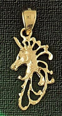 Unicorn Head Pendant Necklace Charm Bracelet in Yellow, White or Rose Gold 1884
