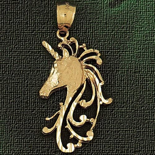 Unicorn Head Pendant Necklace Charm Bracelet in Yellow, White or Rose Gold 1885