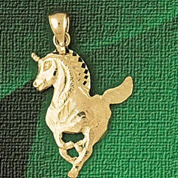 Unicorn Head Pendant Necklace Charm Bracelet in Yellow, White or Rose Gold 1887