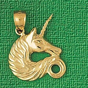 Unicorn Head Pendant Necklace Charm Bracelet in Yellow, White or Rose Gold 1888