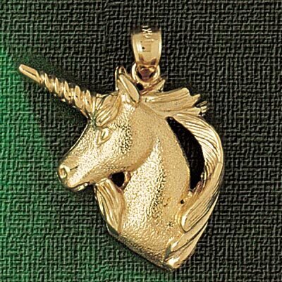 Unicorn Head Pendant Necklace Charm Bracelet in Yellow, White or Rose Gold 1891