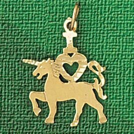 Unicorn With Heart Pendant Necklace Charm Bracelet in Yellow, White or Rose Gold 1902