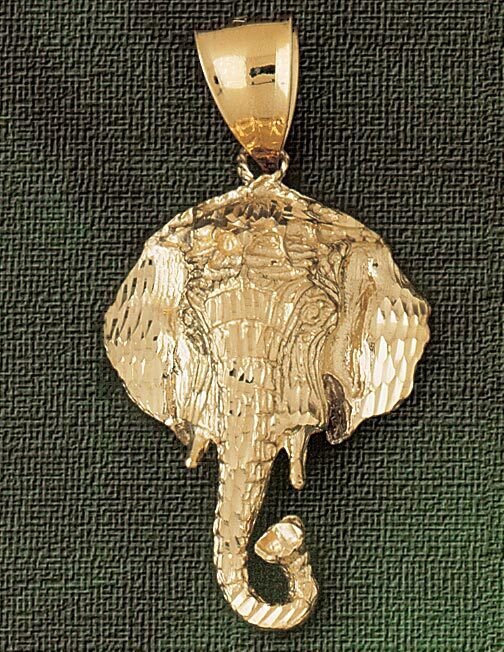 Elephant Head Pendant Necklace Charm Bracelet in Yellow, White or Rose Gold 2339