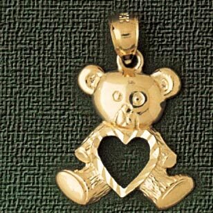Teddy Bear With Heart Pendant Necklace Charm Bracelet in Yellow, White or Rose Gold 2495