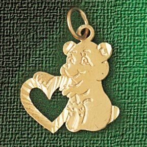 Teddy Bear With Heart Pendant Necklace Charm Bracelet in Yellow, White or Rose Gold 2497