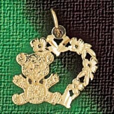 Dazzlers Jewelry Teddy Bear With Heart Pendant Necklace Charm Bracelet in Yellow, White or Rose Gol…