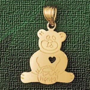 Teddy Bear With Heart Pendant Necklace Charm Bracelet in Yellow, White or Rose Gold 2503